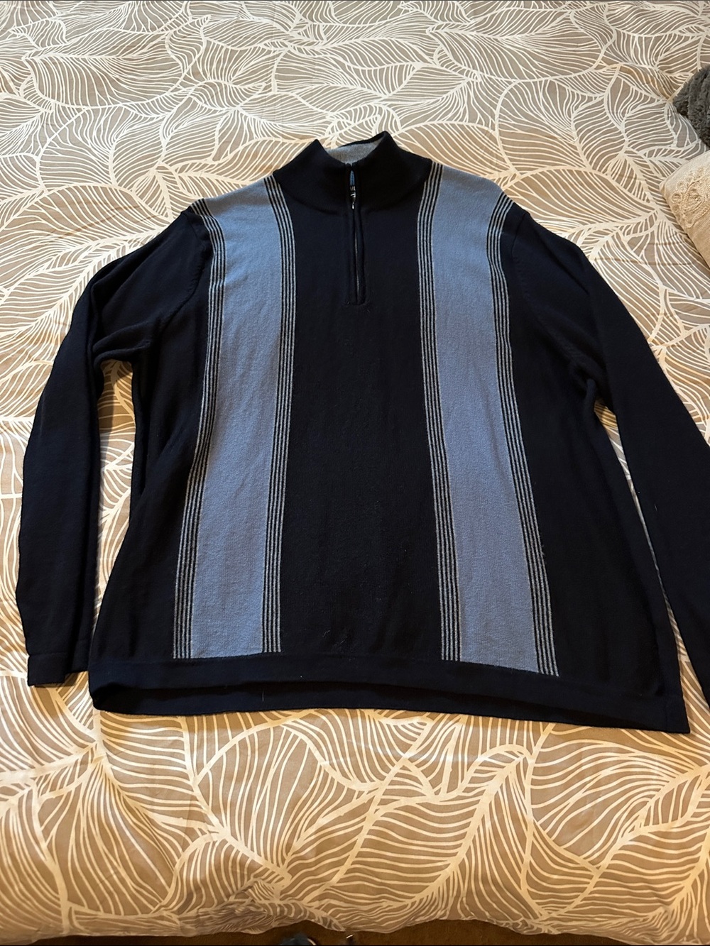 Murano Men's Black Zip-Up Sweater with Blue Stripe Panels